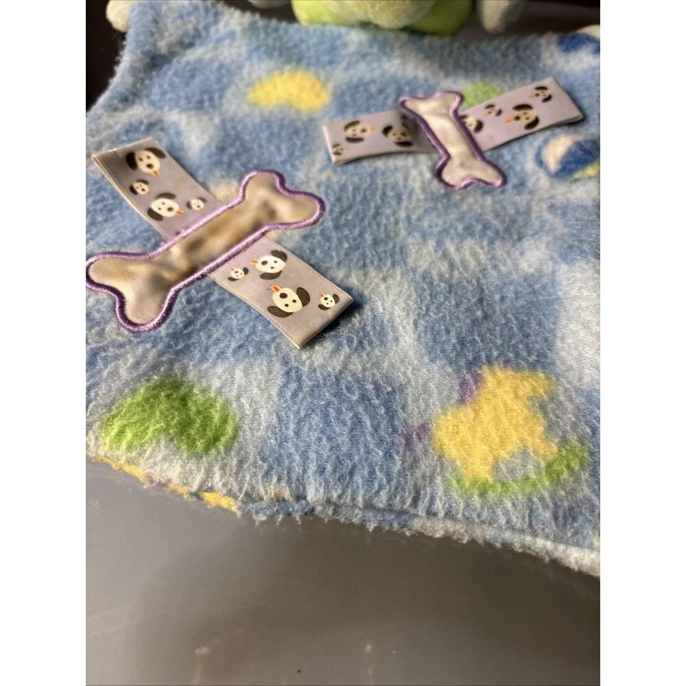 Vintage Mary Meyer Taggies Puppy Dog Fleece Lovey Blanket 8” Blue Green